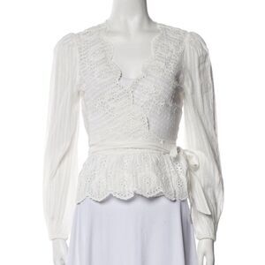 LoveShackFancy White Ruffled Tie Front Blouse